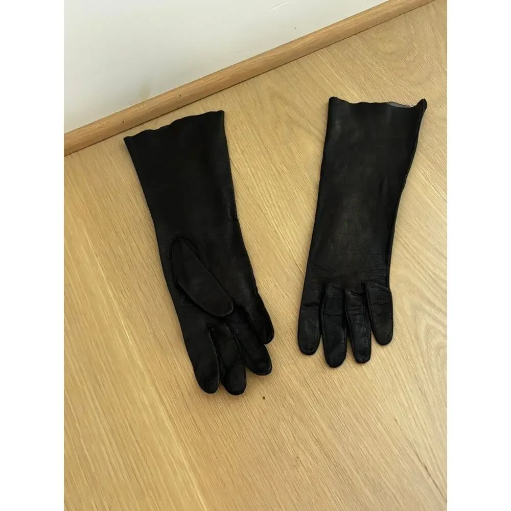 Vintage Black Leather Opera Gloves Womens Long 14
